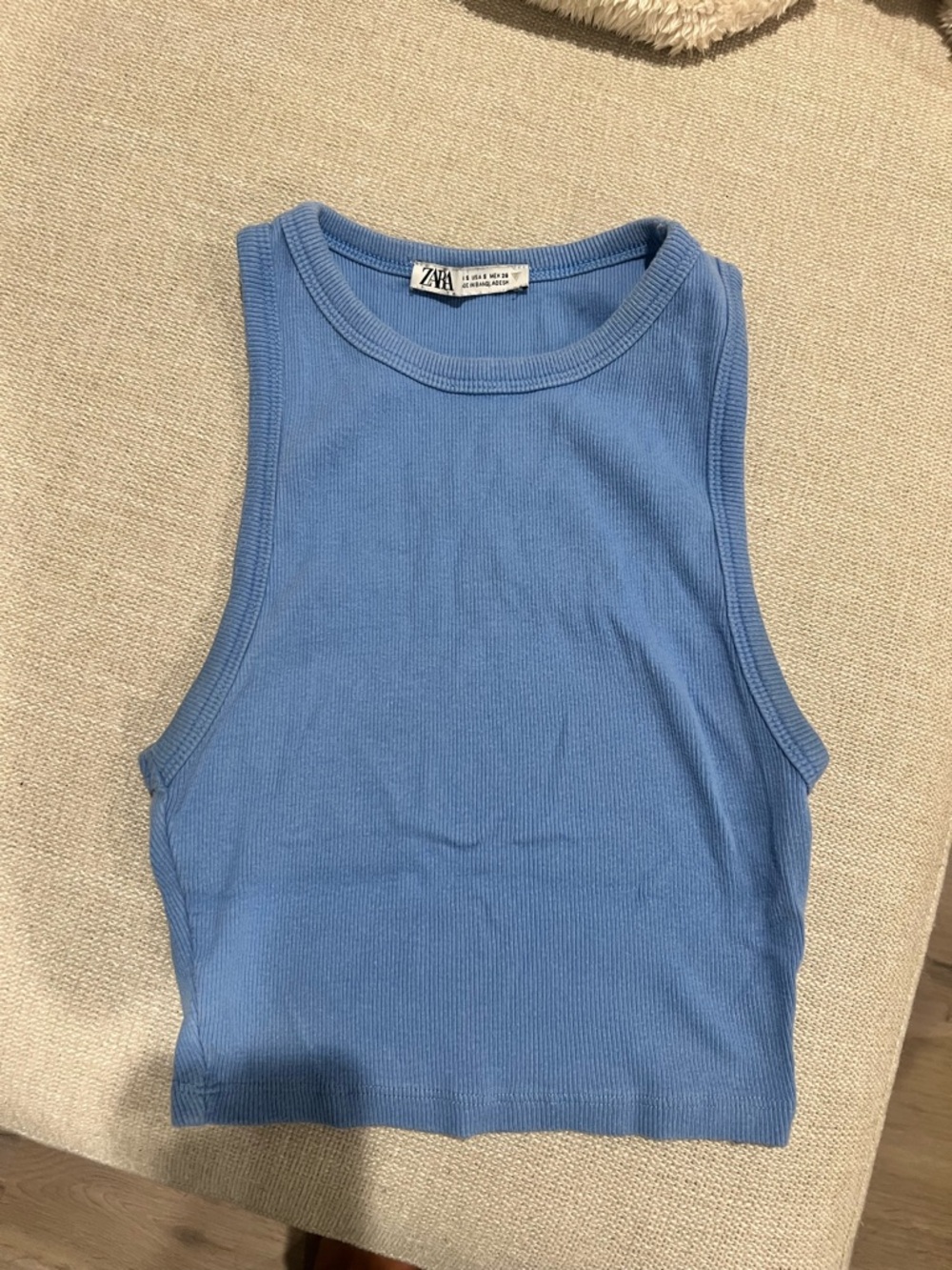 ZARA Sky-Blue Ribbed Crop Tank